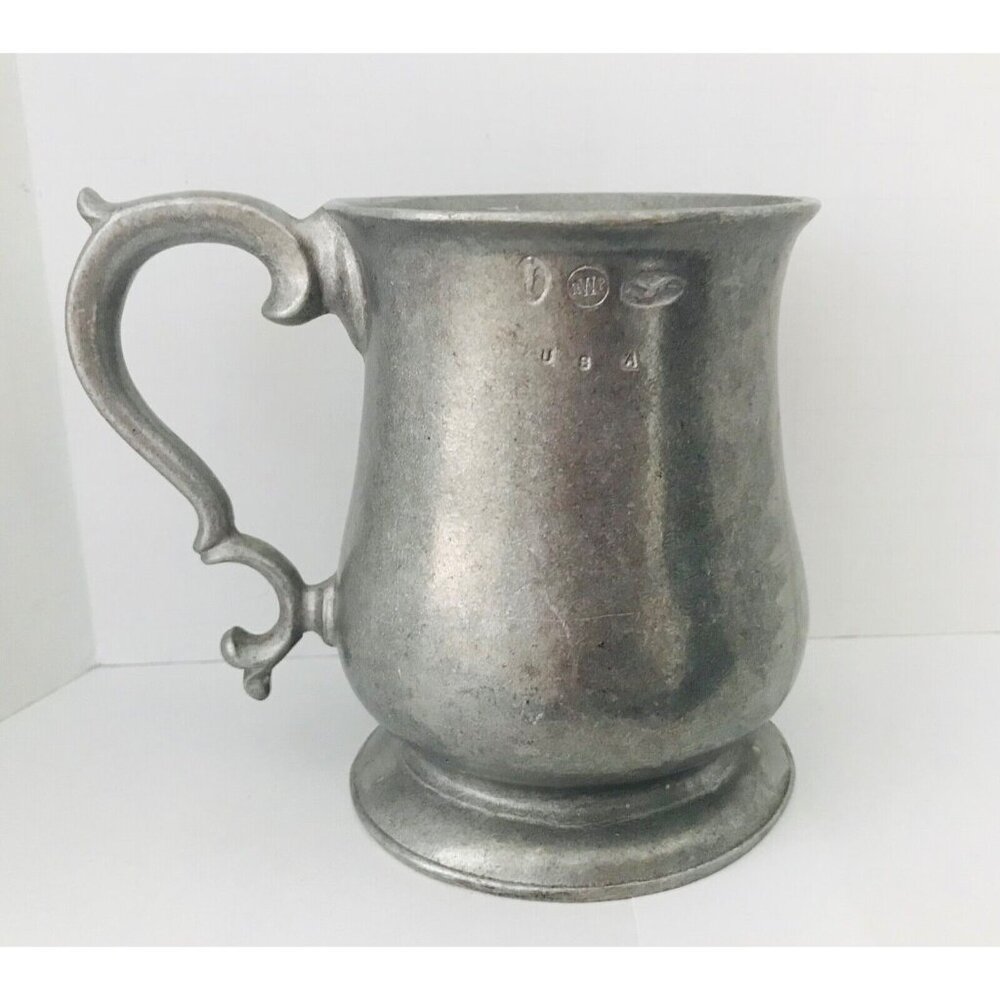 Vintage RWP USA Pewter Stein Mug Tankard Fancy Handle Renaissance Fair Prop Gear